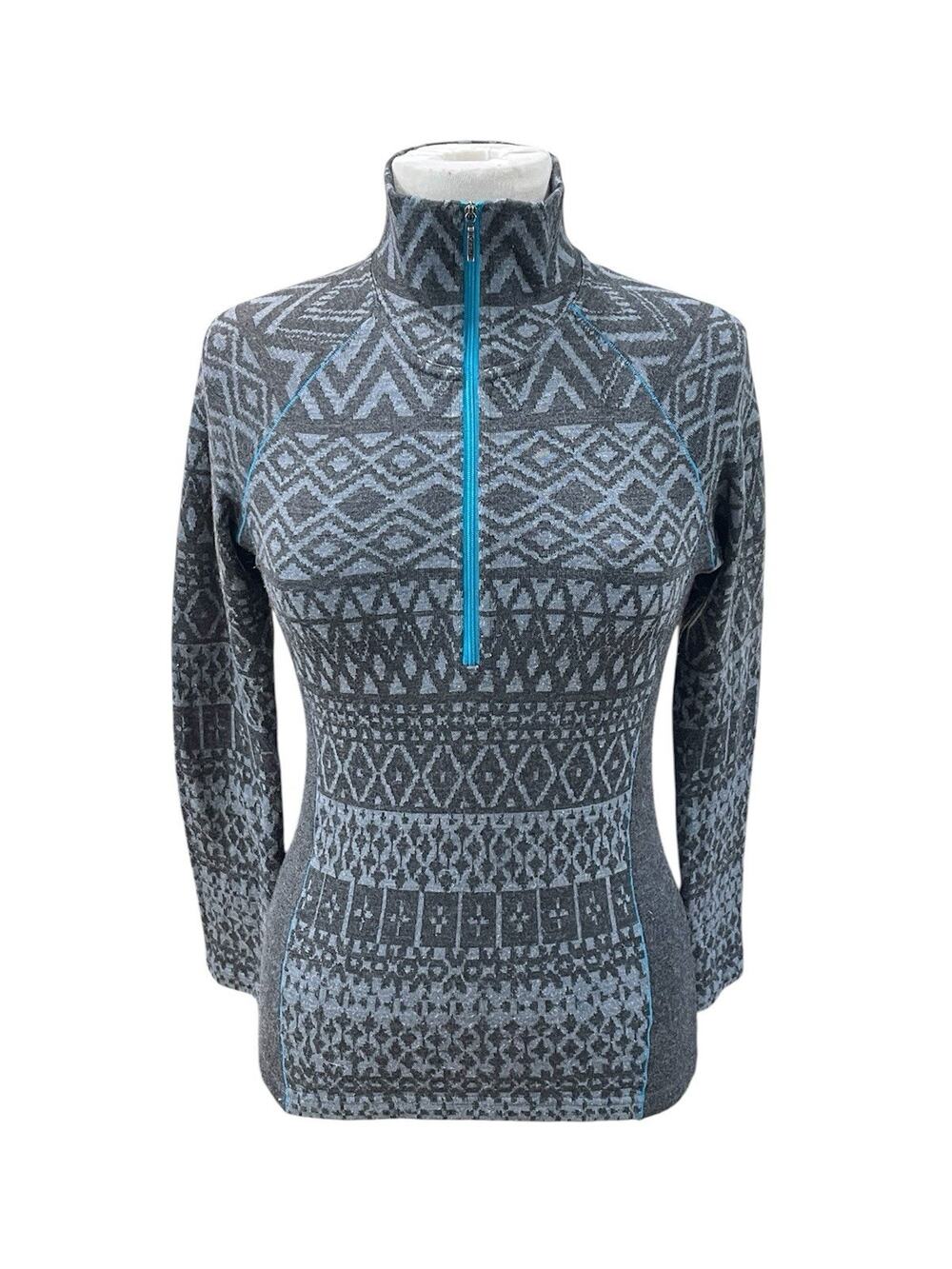 Kuhl Sweater Women’s Size Small Merino Wool Blend -1/4 Zip Mock Neck Geometric